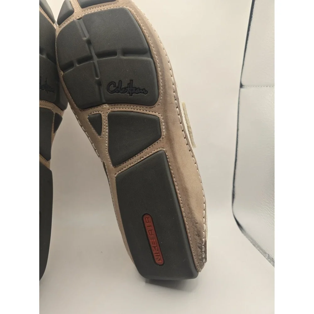 Cole Haan Mens Driving Shoes Size 9.5M White Leather With Orange